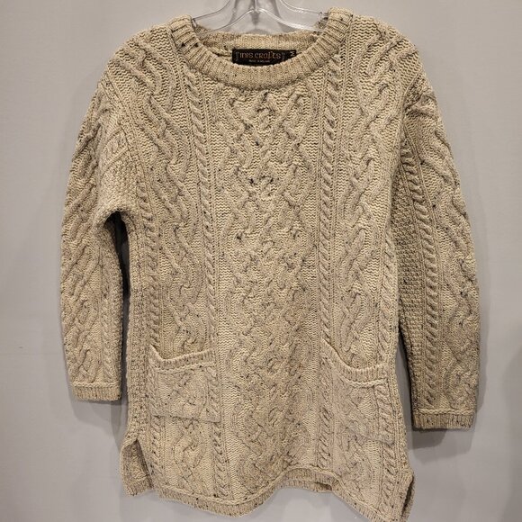 Inis Crafts Irish Cable Knit Crew Neck Marino Wool Sweater Size Medium - Picture 1 of 9